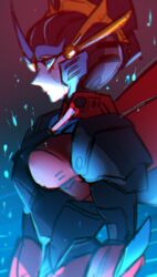  autobot blue_eyes breasts female headdress mecha mecha_girl no_humans robot solo transformers windblade windblade_(transformers) wings 