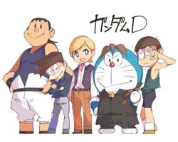  5boys black_hair blonde_hair blue_eyes braid brown_hair chang_wufei chang_wufei_(cosplay) commentary_request cosplay dekisugi_hidetoshi doraemon doraemon_(character) duo_maxwell duo_maxwell_(cosplay) glasses gouda_takeshi gundam gundam_wing heero_yuy heero_yuy_(cosplay) honekawa_suneo long_hair multiple_boys nobi_nobita ponytail popqn quatre_raberba_winner quatre_raberba_winner_(cosplay) short_hair single_braid trowa_barton trowa_barton_(cosplay) 