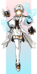  absurdres bad_id bad_pixiv_id bracelet chocorong cloak code:_architecture_(elsword) commentary_request drone elsword eve_(elsword) facial_mark female forehead_jewel full_body hair_ornament hairclip highres holographic_interface jewelry mechanical_ears moby_(elsword) photoshop_(medium) remy_(elsword) 