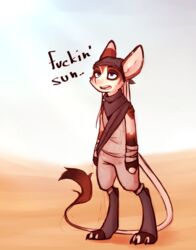  anthro blue_eyes clothed clothing digitigrade dipodid english_text hi_res jerboa male mammal noah_(disambiguation) open_mouth purple_eyes rodent simple_background solo standing suelix teeth text tongue white_background 