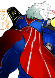  anthro ass bodysuit cape caster_thomas_edison clothed clothing fate_(series) felid fully_clothed fur lion looking_at_viewer looking_back looking_back_at_viewer louie_(pixiv) male mammal muscular muscular_anthro muscular_male pantherine question_mark skinsuit solo tight_clothing type-moon white_body white_fur 