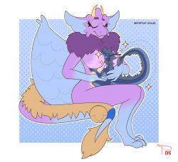  2_horns anthro between_breasts big_breasts blonde_mane blue_body blue_ears blue_paws blue_wings breasts closed_eyes comforting curled_tail dewlap_(anatomy) digitalscales dragon drak_(digitalscales) duo eastern_dragon english_text extreme_size_difference eyelashes fairy_dragon feathered_wings feathers featureless_breasts female fluffy fluffy_ears fur furred_dragon furred_scalie gloves_(marking) hand_on_back head_between_breasts hi_res holding_another horn hug hugging_another larger_female lizard long_eyelashes macro macro_anthro magic magic_user male male/female mane markings micro micro_anthro moon_(marking) motion_lines multicolored_body multicolored_fur mythological_creature mythological_scalie mythology nude on_lap petal_(dapperhedgehog) pink_body pink_fur pointy_ears prick_ears purple_body purple_fur reptile romantic romantic_couple scalie shrinking shrunk sitting sitting_on_lap size_difference size_transformation smaller_male sparkles tail tail_mane text transformation tuft two_tone_body winged_dragon wingless_dragon wings yellow_eyes yellow_horn 