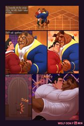  2boys beast_(disney) beauty_and_the_beast comic disney disney_prince disney_villains gaston gay kissing male male_only tagme text wolf_con_f yaoi 