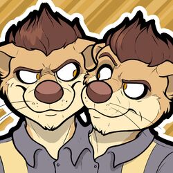  1:1 2_heads anthro conjoined duo eye_contact eyebrows frankieancelotti looking_at_another male mammal multi_head multifur mustelid n8otter otter raised_eyebrow smug yellow_eyes 