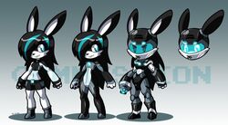  anthro armor bonbon chibi clothing female gloves hair handwear headgear helmet lagomorph leporid long_hair machine mammal rabbit robot rongs1234 solo tight_clothing 