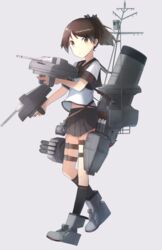  adapted_turret bad_id bad_pixiv_id black_sailor_collar black_skirt brown_hair female full_body grey_background highres kantai_collection looking_at_viewer machinery original_remodel_(kantai_collection) pleated_skirt ponytail rigging sailor_collar school_uniform serafuku shikinami_(kancolle) short_hair short_ponytail simple_background skirt smokestack solo standing weasel_(close-to-the-edge) 