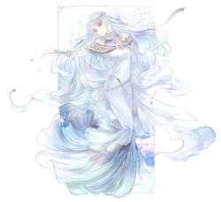  collarbone dress female fire_emblem fire_emblem:_the_blazing_blade floating_hair full_body head_tilt kuzumosu long_dress long_hair mermaid_dress ninian_(fire_emblem) red_eyes sleeveless sleeveless_dress solo very_long_hair white_background white_dress white_hair 