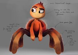  10_limbs 8_legs arachnid arthropod arthropod_abdomen black_eyes dreamworks english_text feral floriane_marchix fur ms._tarantula_(the_bad_guys) mygalomorph official_art orange_body orange_fur semi-anthro simple_background solo spider tarantula tattoo text the_bad_guys 