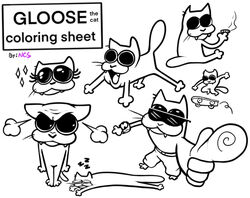  2022 ambiguous_gender angry big_eyes black_and_white bottomwear clock closed_eyes clothed clothing coloring_page domestic_cat drugs emanata english_text eyelashes eyewear felid feline felis feral gesture gloose_(ncs) hand_gesture hi_res looking_at_viewer lying mammal marijuana monochrome motion_lines ncs on_front open_mouth open_smile pants pointing semi-anthro simple_background sitting skateboard sleeping smile smoke solo sound_effects standing steam sunglasses teeth text tongue topless vehicle vowelless vowelless_sound_effect watch whiskers white_background zzz 