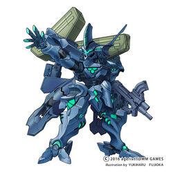  absurdres artist_name assault_visor chibi dmm gun highres holding holding_gun holding_weapon kouzui mecha muv-luv muv-luv_alternative muv-luv_alternative_strike_frontier no_humans official_art open_hand outstretched_arm photoshop_(medium) robot solo tactical_surface_fighter type_00_takemikazuchi watermark weapon white_background 