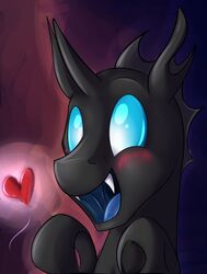  absurd_res arthropod blue_eyes blush changeling dripponi fangs friendship_is_magic happy hasbro heart_symbol hi_res horn male my_little_pony solo teeth 