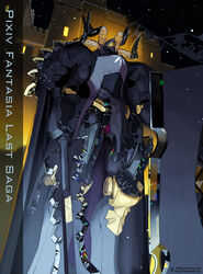  artist_name black_sky building commentary_request copyright_name furumi_showichi highres keivan mecha night night_sky no_humans outdoors pixiv_fantasia pixiv_fantasia_last_saga robot sky snow standing watermark web_address 