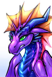  2019 conditional_dnp digital_media_(artwork) dragon european_mythology female feral frill_(anatomy) glistening green_eyes head_crest head_frill headshot_portrait hi_res horn latex mythological_creature mythological_scalie mythology oksara portrait scalie simple_background solo spines western_dragon white_background 