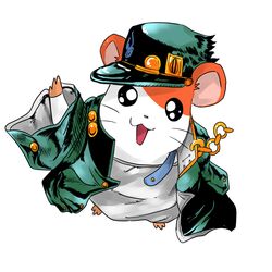  :3 :d animal bad_id bad_pixiv_id chains clothed_animal coat commentary_request cosplay full_body gakuran hamster hamtaro hamtaro_(series) happy hat jojo_no_kimyou_na_bouken kujo_jotaro kujo_jotaro_(cosplay) looking_at_viewer no_humans open_mouth oversized_clothes pun school_uniform simple_background smile solo toluda white_background 