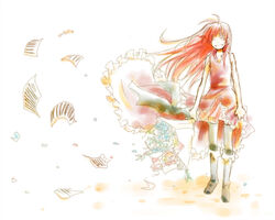  bad_id bad_pixiv_id bouquet closed_eyes eerr female flower long_hair mahou_shoujo_madoka_magica mahou_shoujo_madoka_magica_(anime) red_hair sakura_kyoko sakura_kyoko_(magical_girl) simple_background smile solo white_background 