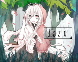  bad_id bad_pixiv_id daze_(kagerou_project) dress female hood hoodie kagerou_project kozakura_marry leaf long_hair petals smile solo tomozero tree 