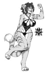  anthro arm_tattoo biceps big_breasts breasts claws clothing digital_media_(artwork) digitigrade eyebrows fangs felid female feralis fur hair hi_res humanoid hybrid lauren_vanpelt liger mammal monochrome monstrgoat muscular muscular_female o-ring o-ring_swimsuit o-ring_swimwear one-piece_swimsuit one_piece_suit open_mouth pantherine paws rounded_ears sideless_swimsuit solo striped_body stripes swimwear tattoo teeth thick_eyebrows thick_thighs 