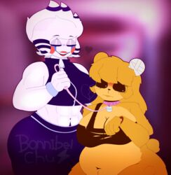  abs anthro bandage bear belly blush bonnibelchu collar duo female female/female five_nights_at_freddy&#039;s five_nights_at_freddy&#039;s_2 freckles fur golden_freddy_(fnaf) leash leashed_collar makeup mammal marie_(cally3d) marie_(cryptiacurves) marionette_(fnaf) muscular name_tag pubes scottgames segmented_arms type_0_(cryptiacurves) wristband yellow_body yellow_fur 