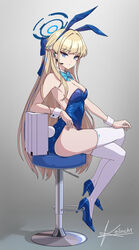  animal_ears aqua_bow aqua_bowtie bar_stool blonde_hair blue_archive blue_eyes blue_footwear blue_hairband blue_halo blue_leotard bow bowtie breasts detached_collar earpiece fake_animal_ears fake_tail female hairband halo high_heels highleg highleg_leotard highres kelinch1 leotard long_hair medium_breasts official_alternate_costume playboy_bunny rabbit_ears rabbit_tail sitting solo stool strapless strapless_leotard tail thighhighs toki_(blue_archive) toki_(bunny)_(blue_archive) very_long_hair white_thighhighs white_wrist_cuffs wrist_cuffs 