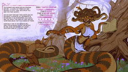  2023 apode big_breasts book bottomwear breasts clothed clothing draconcopode duo english_text european_mythology female gorgon greek_mythology hi_res human incase kneeling lamia larger_female legless living_hair male mammal mythology outside pants pseudo_hair reptile scalie serpentine size_difference smaller_human smaller_male snake snake_hair split_form text 