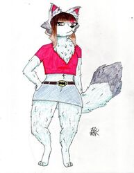  ambiguous_gender anthro arctic_fox belt belt_buckle blue_bottomwear blue_clothing blue_skirt bottomwear buckle canid canine cheek_tuft chest_tuft clothing denim denim_bottomwear denim_clothing denim_skirt dipstick_ears dipstick_tail ear_markings ear_piercing ear_tuft facial_tuft fox fur gloria_(lau) grey_body grey_fur highlights_(coloring) lau low_res mammal markings multicolored_ears navel navel_piercing piercing pink_clothing pink_shirt pink_topwear shirt signature skirt solo tail tail_markings topwear traditional_media_(artwork) true_fox tuft white_body white_fur y2k_(fashion) 