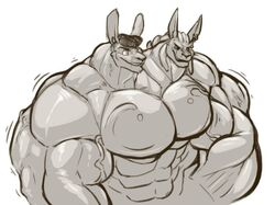  2_heads alkali avoid_posting big_muscles conjoined eye_contact goo_creature goopomancer grin growth hair huge_muscles kangaroo looking_at_another macropod male mammal marsupial merging multi_head multifur muscular simple_background smile thick_neck 