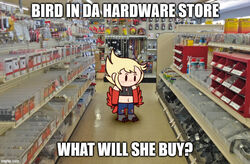  ace_hardware avian blonde_hair blush bottomwear chibi claws clothing crop_top denim denim_bottomwear denim_clothing dot_eyes dusk_matsumoto_(tinydemon) english_text european_mythology feathers feet female freckles greek_mythology hair harpy humanoid impact_(font) jeans meme midriff mythological_avian mythological_creature mythology pants photo_background photography_(artwork) red_body red_feathers shirt shitpost solo tail tail_feathers talons text tinydemon toes topwear torn_bottomwear torn_clothing torn_jeans torn_pants winged_arms wings 