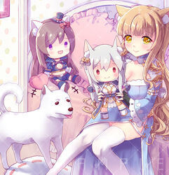  +++ abyss_chaser_(ragnarok_online) animal_ears arch_mage_(ragnarok_online) arm_belt bed belt black_gloves blonde_hair blue_dress blunt_bangs blush breasts brown_hair canine cardinal_(ragnarok_online) cat_ears character_doll cleavage cleavage_cutout closed_mouth clothing_cutout commentary_request dress feet_out_of_frame female fingerless_gloves frilled_sleeves frills gloves highres indoors large_breasts long_hair looking_at_viewer on_bed purple_eyes ragnarok_online red_eyes sample_watermark sitting smile solo thighhighs vixiq watermark white_belt white_thighhighs yellow_eyes 