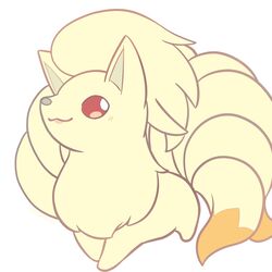  1:1 8_tails ambiguous_gender blush chest_tuft chibi feral generation_1_pokemon hi_res kompeito multi_tail ninetales nintendo pokemon pokemon_(species) red_eyes simple_background sitting smile solo tail tuft white_background 