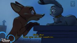  absurd_res arm_tuft building canid canine chest_tuft chimney city collar dialogue dipstick_ears disney disney_channel duo ear_markings elbow_tuft english_text eye_contact female feral feralized fox fur gloves_(marking) grainy green_eyes hi_res inner_ear_fluff judy_hopps lagomorph leporid logo looking_at_another male mammal markings multicolored_body multicolored_ears multicolored_fur nick_wilde night nude open_mouth parody purple_eyes qalcove rabbit red_fox redraw text the_aristocats true_fox tuft two_tone_body two_tone_fur zootopia 