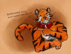  anthro bandana bandanna_only felid felidae feline frosted_flakes fur grin hi_res kellogg&#039;s kerchief kerchief_only loafofbirb looking_at_viewer male mammal markings mascot meme mostly_nude muscular muscular_anthro muscular_male neckerchief no_nut_november one_eye_closed pantherine red_kerchief red_neckerchief smile solo striped_body striped_fur striped_markings striped_tail stripes tail tail_markings teeth teeth_showing text tiger tony_the_tiger wink winking_at_viewer 