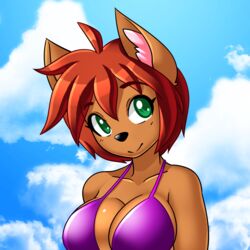  1:1 absurd_res anthro bra breasts bust_portrait cleavage clothed clothing elexis_(mramp) female hair hi_res mammal mrs._amp_(mramp) mustelid musteline nekonny portrait sky skyscape smile solo true_musteline underwear upstairstudios weasel 