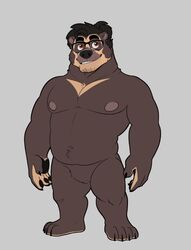  2020 anthro arctodus bear belly dinonugget_bird eyewear glasses humanoid_hands male mammal moobs nipples overweight overweight_anthro overweight_male short-faced_bear simple_background solo spectacled_bear uku 