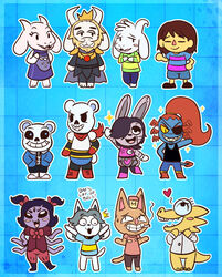  5_eyes 6_arms alligator alligatorid alphys ambiguous_gender amphibian animal_crossing anthro arachnid arthropod asgore_dreemurr asriel_dreemurr bear beard blonde_hair boss_monster_(undertale) bovid burgerpants caprine clothing crocodilian crown domestic_cat english_text facial_hair felid feline felis female frisk_(undertale) fur group hair hat headgear headwear heart_symbol horn human juliekarbon lagomorph leporid long_ears male mammal mature_anthro mature_female mature_male mettaton mole_salamander muffet multi_arm multi_eye multi_limb nintendo papyrus_(undertale) pattern_clothing pattern_shirt pattern_topwear rabbit reptile salamander sans_(undertale) scalie shirt smoking spider striped_clothing striped_shirt striped_topwear stripes style_emulation tem temmie_(undertale) text text_on_clothing text_on_hat text_on_headwear topwear toriel undertale undertale_(series) undyne villager_(animal_crossing) white_body white_fur 