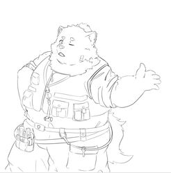  anthro belly belt canid canine canis clothing domestic_dog jewelry lifewonders line_art live_a_hero locksmith male mammal monochrome necklace nordic_sled_dog one_eye_closed overweight overweight_male qinchn18 samoyed solo spitz tool_belt tools topwear vest wink yohack 