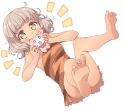  animal_print ass bare_legs bare_shoulders barefoot blush breasts brown_hair commentary_request curly_hair dress eating feet female foot_focus full_body looking_at_viewer mouth_hold nervous_sweating notice_lines oerba_yun_fang open_mouth orange_dress pretty_series pripara scared short_hair simple_background small_breasts soles solo stuffed_animal stuffed_rabbit stuffed_toy sweat taiyo_pepper tiger_print toes tokunou_shoutarou usacha white_background yellow_eyes 