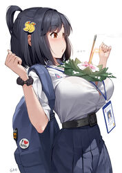  backpack badge bag black_hair black_skirt blush bra bra_visible_through_clothes breasts brown_eyes button_badge collared_shirt commentary dress_shirt english_commentary female gao_(gaolukchup) hair_ornament hands_up i_heart... lanyard large_breasts loogchoob_(gaolukchup) original paid_reward_available parted_lips pleated_skirt pornhub school_uniform see-through shirt signature simple_background skirt solo thai_school_uniform underwear watermark white_background white_bra white_shirt 