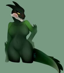  1girls 2019 alligaterror_(dinosaur_simulator) anthro anthrofied artist_request black_pupils blush breasts crocodilian dinosaur_simulator female female_only hand_on_hip hbatl horns humanoid hybrid large_tail no_nipples no_pussy non-mammal_breasts scalie shaded sharp_teeth simple_background solo yellow_sclera 