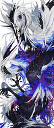  absurdres animal_focus artist_name beak bleeding blood blue_blood chimera eating extra_mouth feathered_wings from_side highres injury monster nightcrow no_eyes no_humans open_mouth organs original scales signature simple_background solo stylized_blood tail talons white_background wings 