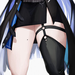  ameiarts black_hair black_skirt black_thighhighs blue_hair colored_inner_hair commentary english_commentary female highres hololive hololive_english long_hair lower_body miniskirt mole mole_on_thigh multicolored_hair nerissa_ravencroft nerissa_ravencroft_(1st_costume) o-ring o-ring_thigh_strap pencil_skirt side_slit simple_background single_thighhigh skirt solo thigh_focus thigh_strap thighhighs thighs very_long_hair virtual_youtuber white_background 