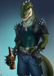  abs anthro dinosaur extinct green_body hi_res male muscular muscular_anthro muscular_male pecs prehistoric_species reptile rocco_(tallion) scalie solo spikes spikes_(anatomy) starkova theropod tyrannosaurid tyrannosauroid tyrannosaurus tyrannosaurus_rex 