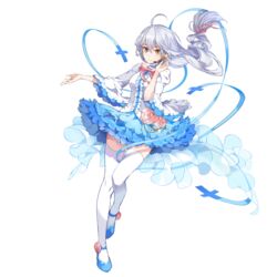  ahoge ankle_flower benghuai_xueyuan breasts earpiece female flower full_body honkai_(series) long_hair oath_of_judah official_art personification skirt solo thighhighs third-party_source transparent_background white_hair yellow_eyes 