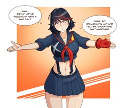  1futa bottomless_skirt breasts bulge cameltail clothed clothing comforting dialogue dickgirl erection erection_under_clothes erection_under_skirt futa_only futanari human kill_la_kill large_breasts looking_at_viewer matoi_ryuuko mommy_kink my_little_pogchamp_(meme) pale_skin partially_clothed penis penis_bulge penis_under_clothes penis_under_skirt pov pov_eye_contact skirt solo speech_bubble standing studio_trigger sulcate tenting text tomboy two_tone_hair wholesome 