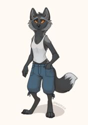  2019 abigfathen anthro arm_tuft barefoot biped bottomwear canid canine cheek_tuft claws clothing dipstick_tail elbow_tuft facial_tuft feet female fox fur grey_body grey_fur grey_tail_tip hand_in_pocket hi_res inner_ear_fluff mammal markings multicolored_body multicolored_fur multicolored_tail orange_sclera pockets shirt shorts simple_background solo standing tail tail_markings toe_claws topwear tuft two_tone_body two_tone_fur white_background 