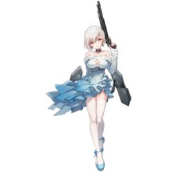  bare_shoulders bison_cangshu black_collar blue_dress blue_footwear blush breasts cleavage cleavage_cutout closed_mouth clothing_cutout collar collarbone dress earrings female full_body garter_straps girls&#039;_frontline gun hair_between_eyes head_tilt high_heels holding holding_gun holding_weapon jewelry layered_dress long_sleeves looking_at_viewer medium_breasts o-ring off-shoulder_dress off_shoulder official_alternate_costume official_art pump_action red_eyes rmb-93 rmb-93_(cross_the_milky_way)_(girls&#039;_frontline) rmb-93_(girls&#039;_frontline) shield shield_module shoes short_dress short_hair shotgun smile snowflakes solo star_(symbol) star_cutout straight-on strapless strapless_dress tachi-e thighhighs transparent_background trigger_discipline upskirt weapon white_hair white_thighhighs zettai_ryouiki 