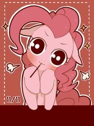  2013 3:4 blush candy dessert earth_pony equid equine female feral food friendship_is_magic hair hasbro horse long_hair looking_at_viewer mammal my_little_pony pink_hair pinkie_pie_(mlp) pony solo umeguru 