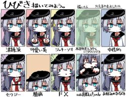  2girls akatsuki_(kancolle) alternate_hair_length alternate_hairstyle anchor_symbol androgynous artist_name bar_censor black_headwear black_sailor_collar blue_eyes censored character_name cigarette closed_eyes closed_mouth commentary dot_mouth double_v emphasis_lines face_of_the_people_who_sank_all_their_money_into_the_fx_(meme) flat_cap grey_hair hat hibiki_(kancolle) jaggy_lines kaeruyama_yoshitaka kantai_collection long_hair long_sleeves lowres meme mouth_hold multiple_girls multiple_views neckerchief parted_lips red_neckerchief sailor_collar school_uniform serafuku signature smile smoking sparkle translation_request v v-shaped_eyebrows variations 