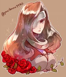  beatrix brown_eyes brown_hair curly_hair eyepatch female final_fantasy final_fantasy_ix flower rose yosiharu4480 