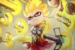  .96_gal_(splatoon) 1boy aerospray_(splatoon) armor blaster_(splatoon) blonde_hair commentary_request crossed_arms dual_squelcher_(splatoon) dynamo_roller_(splatoon) e-liter_3k_(splatoon) fate/stay_night fate_(series) flingza_roller_(splatoon) gate_of_babylon_(fate) gilgamesh_(fate) gun heavy_splatling_(splatoon) inkling inkling_boy inkling_player_character male_focus octobrush_(splatoon) pointy_ears red_eyes short_hair smile solo splatoon_(series) splatoon_2 takashi_(huzakenna) weapon 