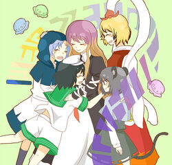  5girls animal_ears bad_id bad_pixiv_id hand_on_head hijiri_byakuren hood hug kumoi_ichirin multicolored_hair multiple_girls murasa_minamitsu nazrin photoshop_(medium) sorcerer&#039;s_sutra_scroll tail tears toramaru_shou touhou ufo yuzuki_(rinka01) 